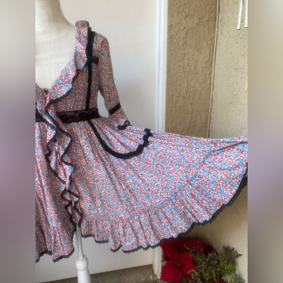 vintage free people floral lace ruffles retro button down mini dress sz 4 - Picture 5 of 15